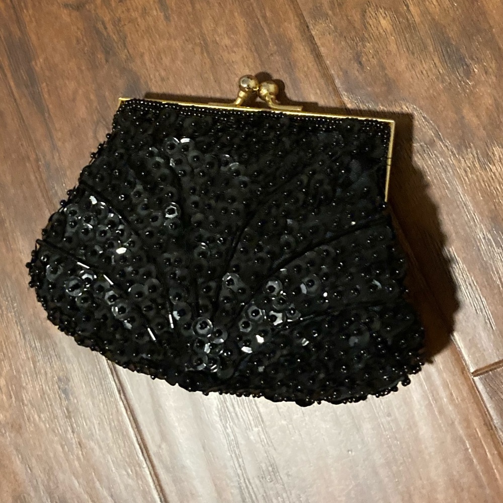 Vintage Black Sequin Coin Purse Crossbody Strap